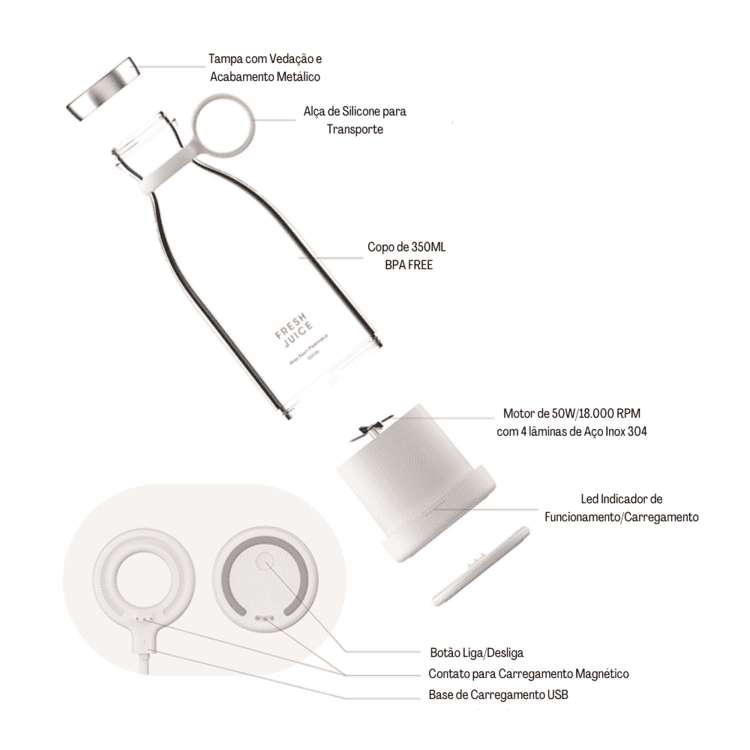 Liquidificador Portátil e Mixer Sem Fio - FRESH JUICE